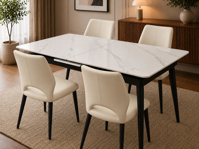 Lily Extendable Dining Set W/ Ivory Monaco Chairs