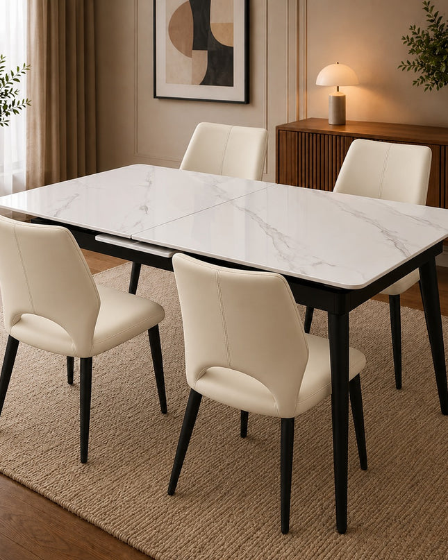 Lily Extendable Dining Set W/ Ivory Monaco Chairs