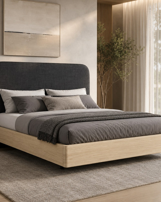 Milan King Bed with Fabric Bedhead & Timber Frame