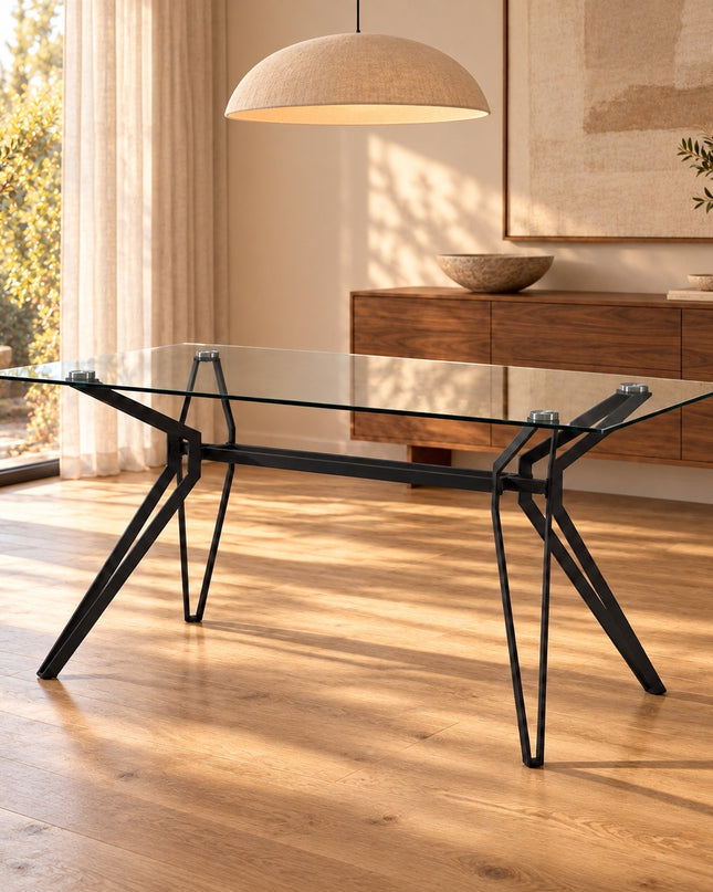 Moon Rectangular Dining Table Glass Top 1.6m