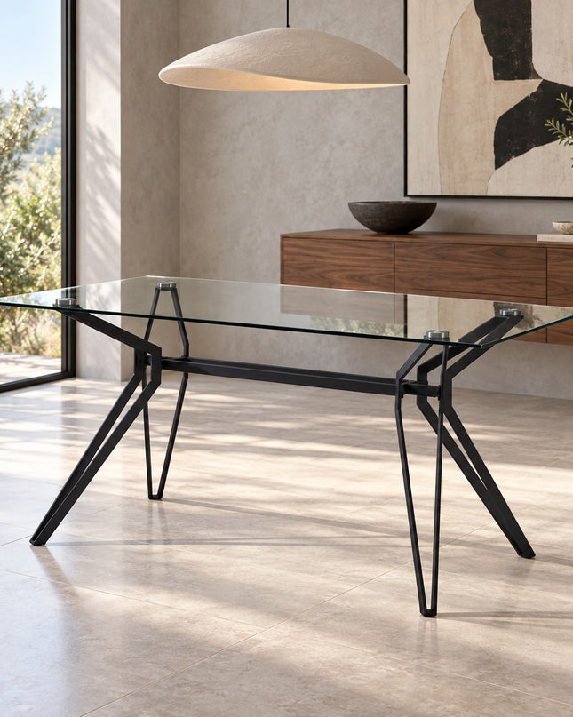 Moon Rectangular Dining Table Glass Top 1.6m