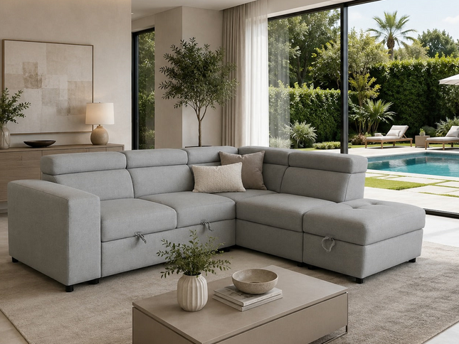 New Sutton Right Chaise Sofa Bed - Light Grey