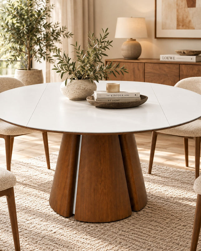 Valentino Round Extendable Dining Table with Micro Crystal Stone