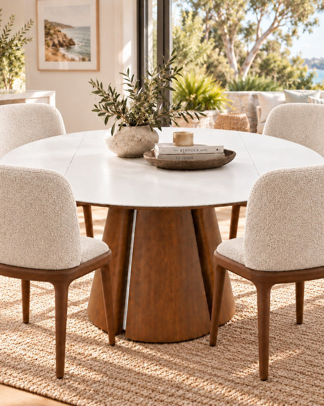 Valentino 5Pce Round Extendable Dining Suite W/ Hume Chairs