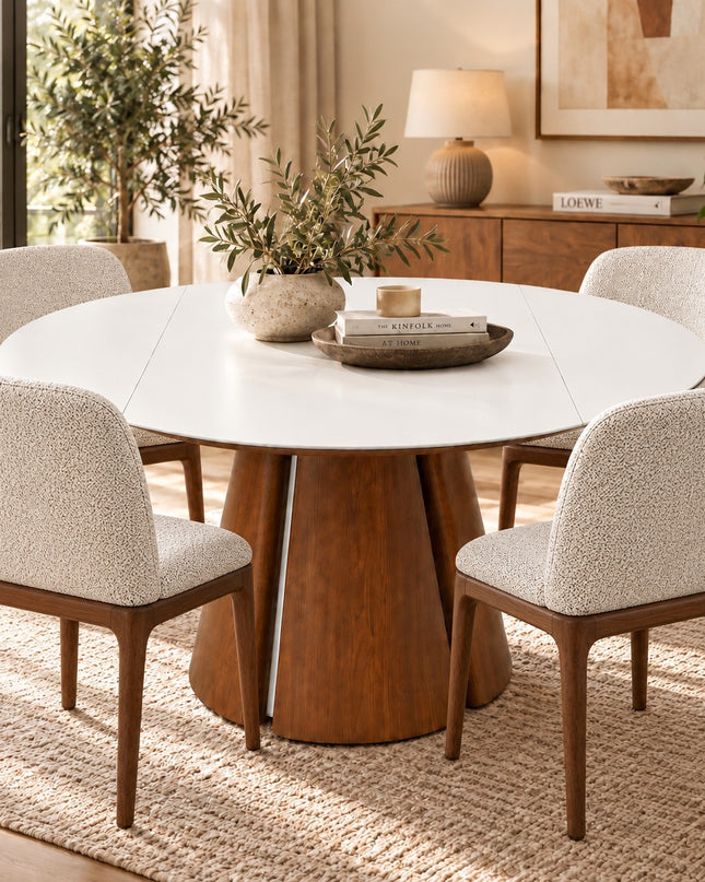 Valentino 5Pce Round Extendable Dining Suite W/ Hume Chairs