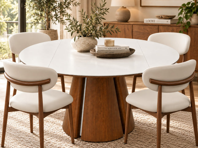 Valentino 5Pce Round Extendable Dining Suite W/ Flynn Chairs