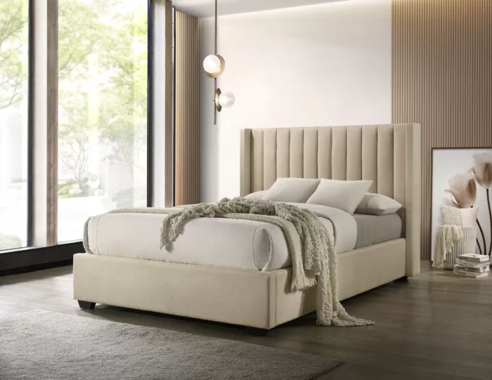Luna Queen Bed Light Beige - Image 2